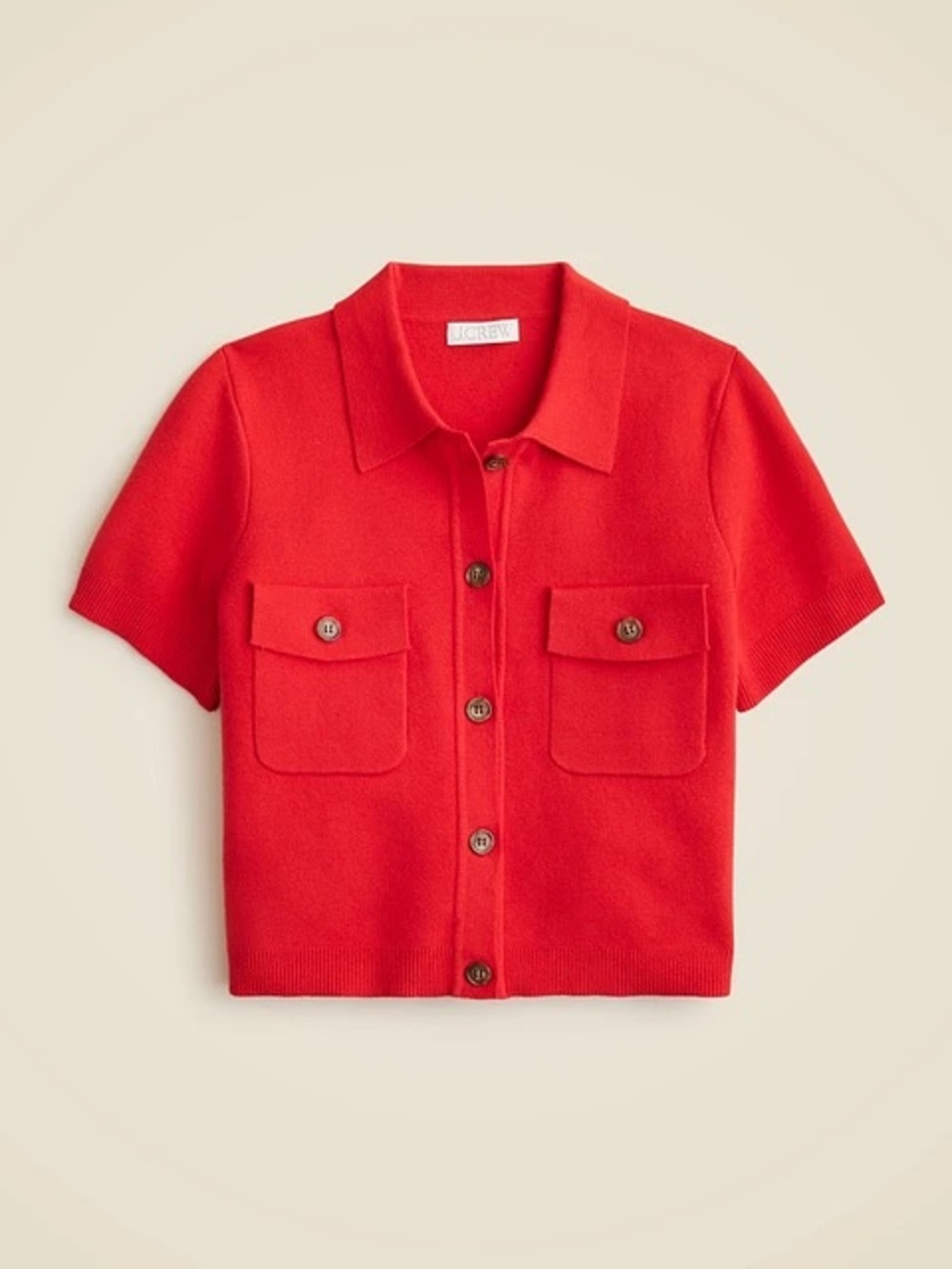 J. Crew Women’s Short-Sleeve Red Button-Up Sweater Top | Medium